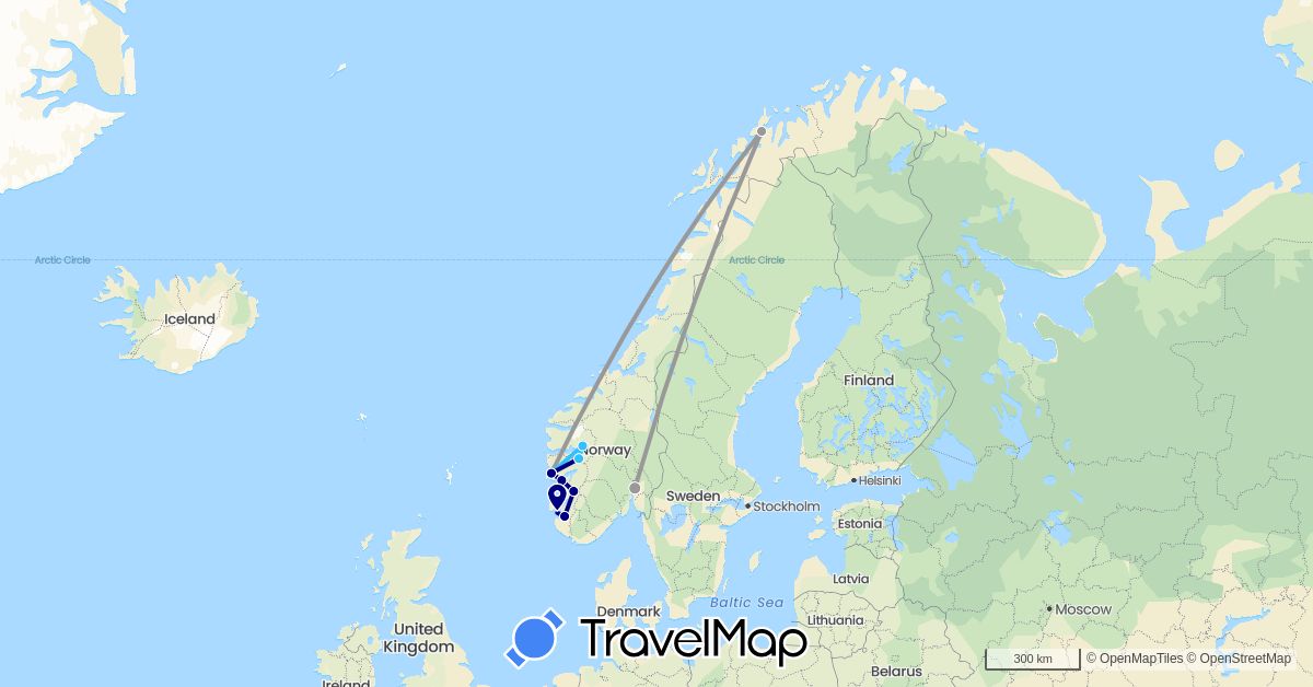 TravelMap itinerary: driving, plane, boat in Norway (Europe)