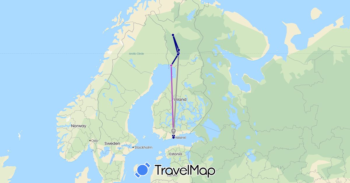 TravelMap itinerary: driving, plane, train in Finland (Europe)