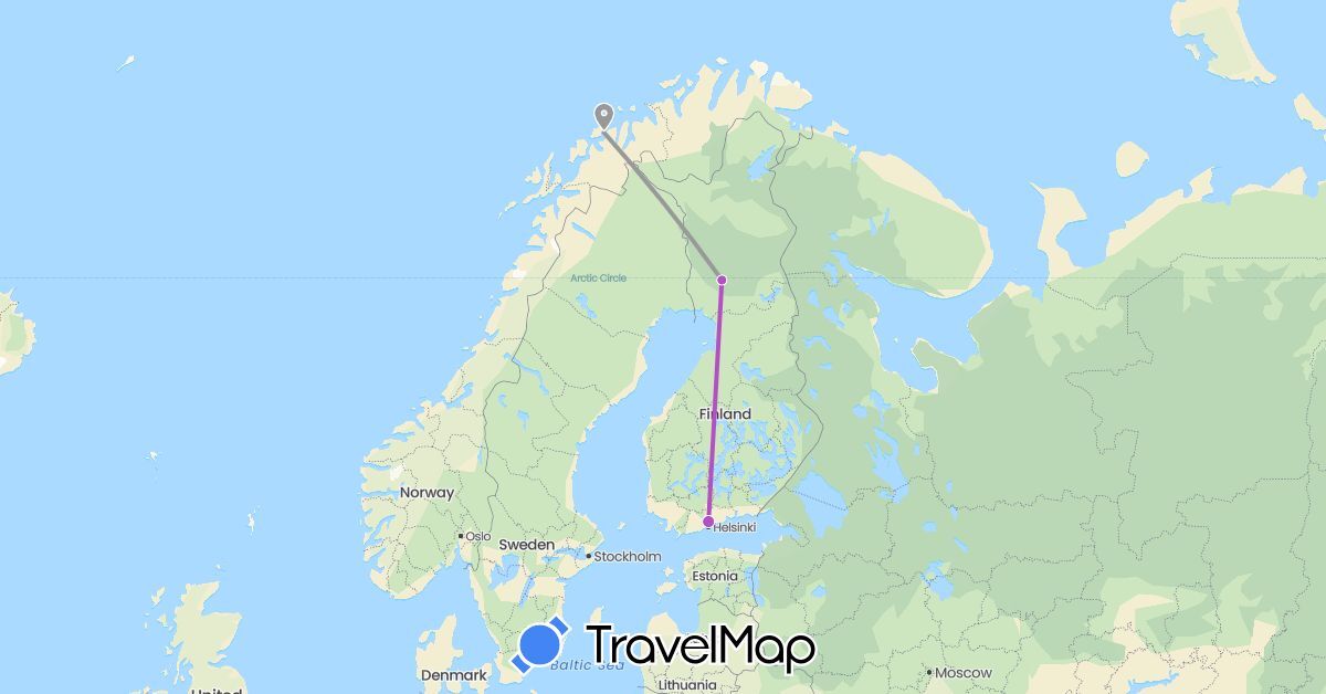 TravelMap itinerary: driving, plane, train in Finland, Norway (Europe)