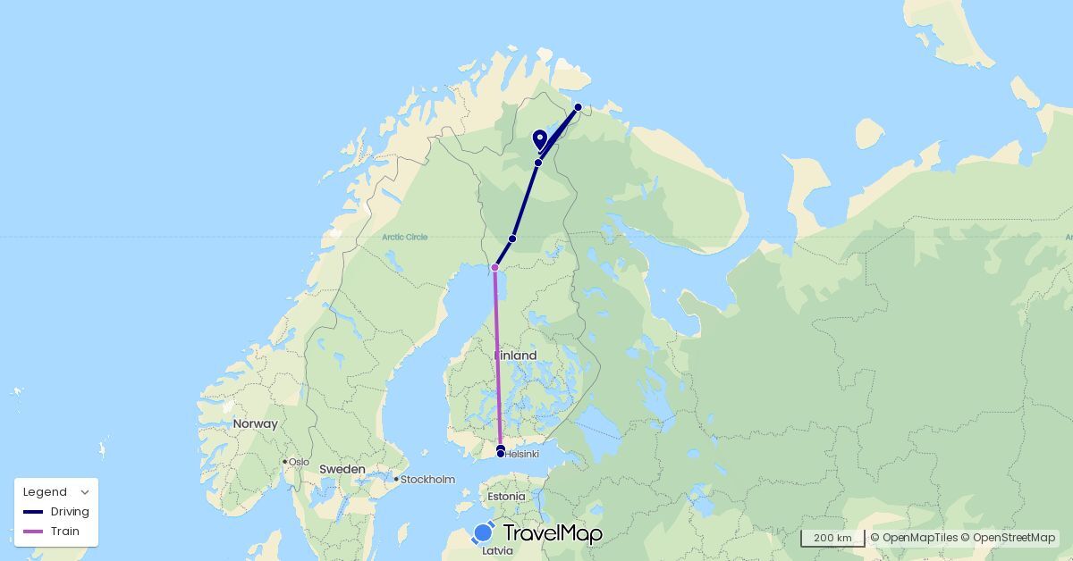 TravelMap itinerary: driving, train in Finland, Norway (Europe)